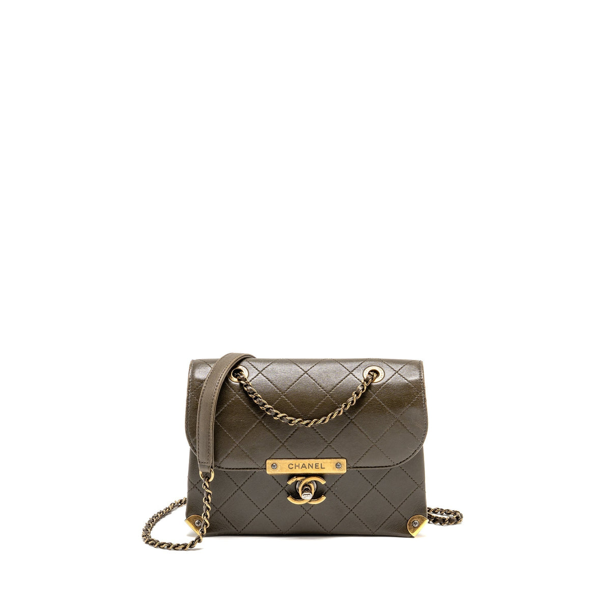 QUILTED MESSENGER FLAP BAG LAMBSKIN OLIVE GREEN MULTICOLOUR HARDWARE
